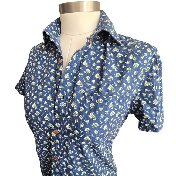 J. Crew Womens Blue Floral Button-Up Shirt With Short Sleeves Size Small  JJ3943 - Picture 3 of 9